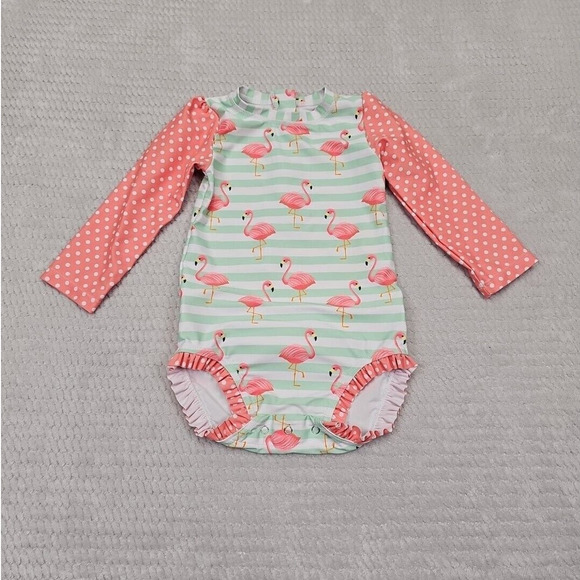 Sugar House Swimsuit Girls 2T Flamino Long Sleeve One Piece Ruffles - Picture 1 of 6